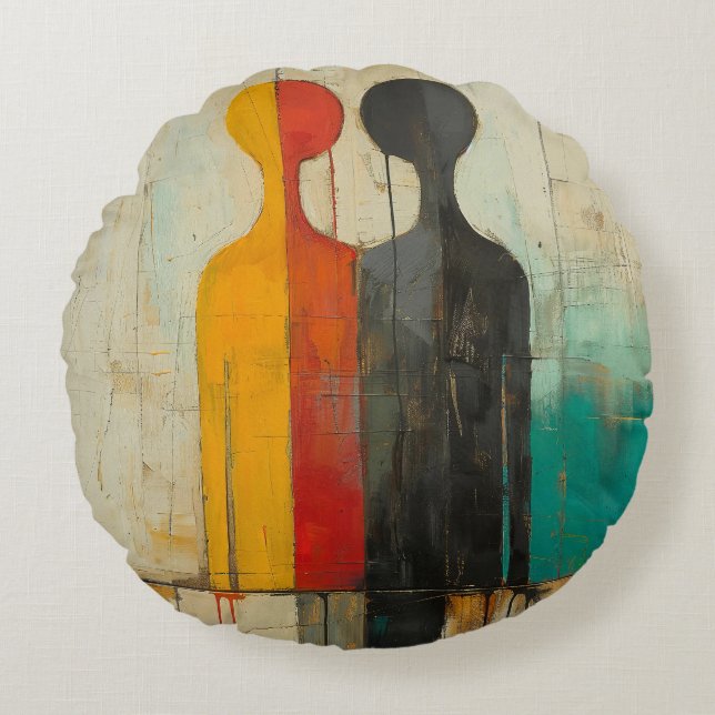 Dualiteit – Abstracte figuren van licht en schaduw Rond Kussen (Voorkant)