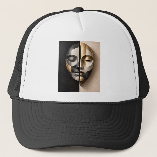 Dualiteit Masker – Modern Geometrisch Abstract Gez Trucker Pet (Voorkant)