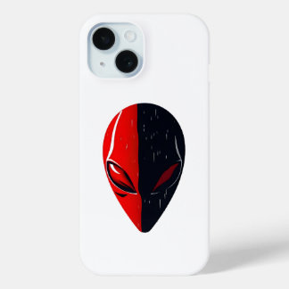 Dualiteit Masker – Rood en Zwart Minimalistisch Ge iPhone 15 Case