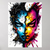 Dualiteit Ontketend – Intens Abstract Gezichtskuns Poster (Voorkant)