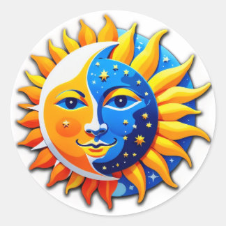 Dualiteit van dag en nacht: zon en maan ronde sticker