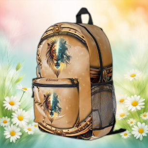 Dualiteit van kracht, de leeuw en de vrouw. bedrukte rugzak