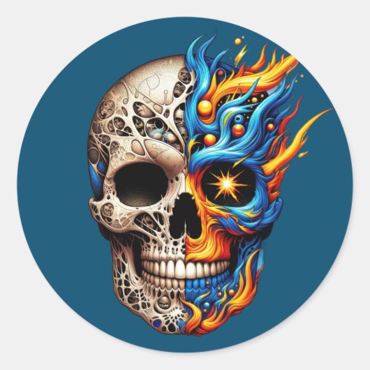 Dualiteit vlamschedel ronde sticker (Voorkant)