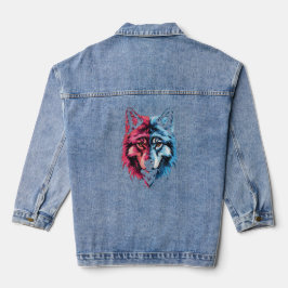 Dualiteit Wolf - Rode en Blauwe Geest Kunst Denim Jacket