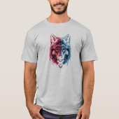 Dualiteit Wolf - Rode en Blauwe Geest Kunst T-shirt (Voorkant)