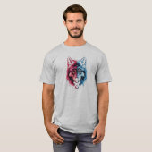 Dualiteit Wolf - Rode en Blauwe Geest Kunst T-shirt (Voorkant volledig)