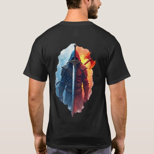 Duality Warrior – Fire & Ice Knight Fantasy Design T-shirt (Achterkant)