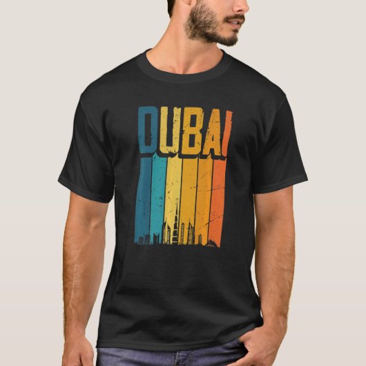 Dubai Arab Emirates Retro  Sunset Skyline D T-shirt (Voorkant)