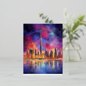 Dubai bij nacht Abstract Landschap Folie Feestdagen Briefkaart (Staand Voorkant)
