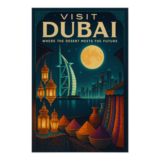 Dubai bij nacht perfect poster (Voorkant)