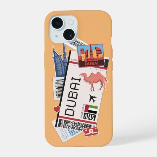 Dubai Boarding Pass iPhone 15 Case (Achterkant)