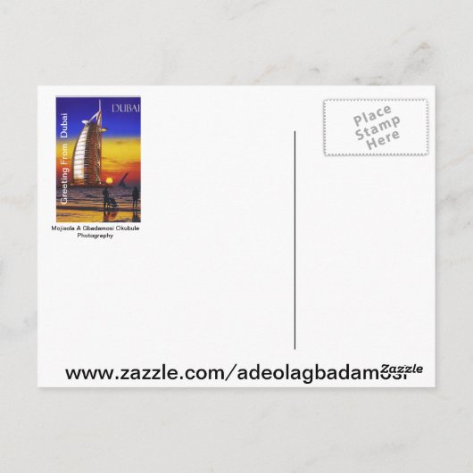 DUBAI BRIEFKAART VAN MOJISOLA A GBADAMOSI OKUBULE (Achterkant)