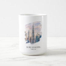 Dubai Burj Khalifa Luxe Stads Silhouet Aquarel
