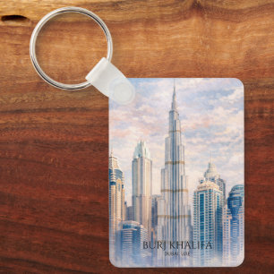 Dubai Burj Khalifa Luxe Stads Silhouet Aquarel Sleutelhanger
