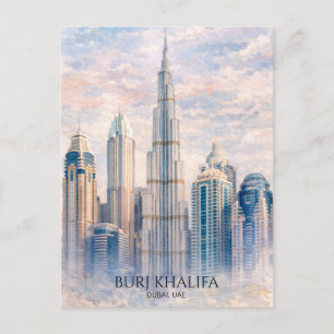 Dubai Burj Khalifa Luxe Stadssilhouet Aquarel Feestdagenkaart