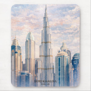 Dubai Burj Khalifa Luxe Stadssilhouet Aquarel Muismat