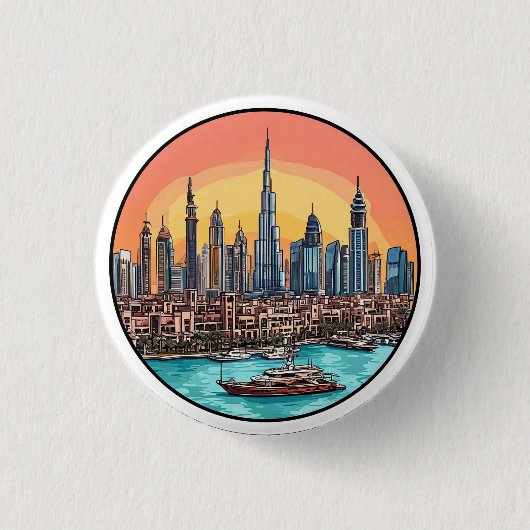 Dubai City Skyline met torenhoge wolkenkrabbers Ronde Button 3,2 Cm (Voorkant)