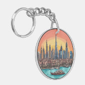 Dubai City Skyline met torenhoge wolkenkrabbers Sleutelhanger (Voorkant Links)