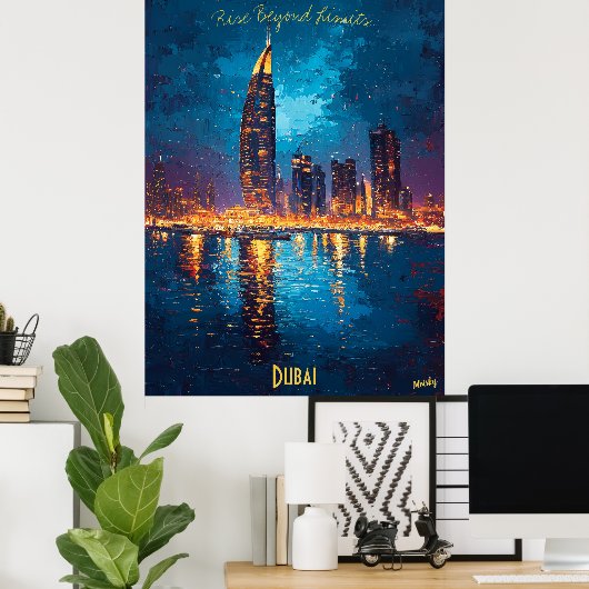 Dubai Dreams - Verlichte Skyline Reflecties Poster (Thuiskantoor)