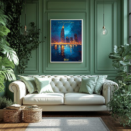 Dubai Dreams - Verlichte Skyline Reflecties Poster