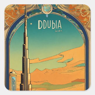 Dubai Dreamscape - Grafische stijl Art Nouveau ber Vierkante Sticker