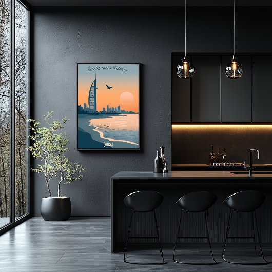 Dubai Dusk - Burj Al Arab Silhouette bij het Zee Poster