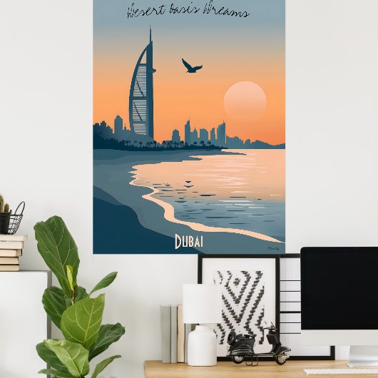Dubai Dusk - Burj Al Arab Silhouette bij het Zee Poster (Thuiskantoor)
