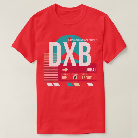 Dubai DXB Airport Code Bagage Label E T-shirt (Design voorkant)