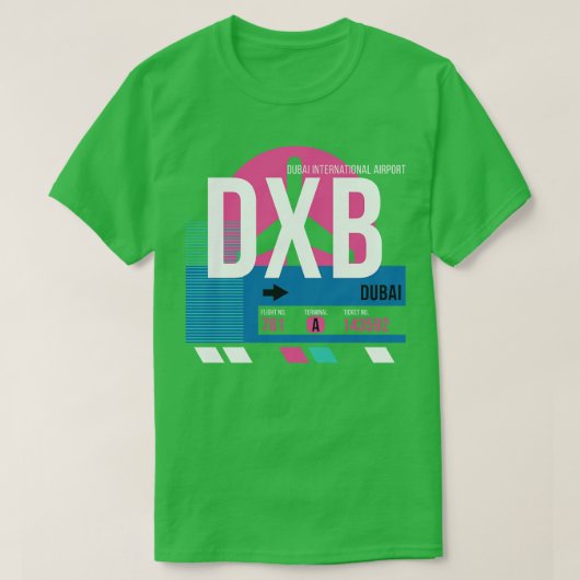 Dubai DXB Airport Code Bagage Label T-shirt (Design voorkant)