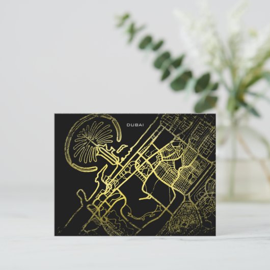 Dubai Gold Style Art Map Briefkaart (Staand voorkant)