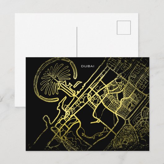 Dubai Gold Style Art Map Briefkaart (Voorkant / Achterkant)