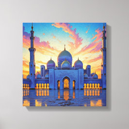 Dubai Grand Mosque UAE Zonsondergang Canvas Afdruk