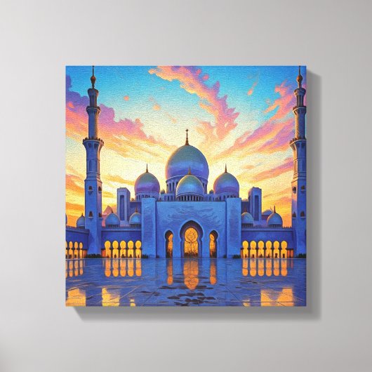 Dubai Grand Mosque UAE Zonsondergang Canvas Afdruk (Voorkant)
