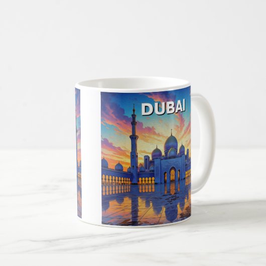 Dubai Grand Mosque UAE Zonsondergang Koffiemok (Voorkant rechts)