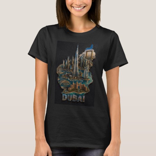 Dubai Iconische Silhouette 3D Kunst T-shirt (Voorkant)