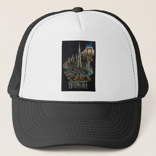 Dubai Iconische Silhouette 3D Kunst Trucker Pet (Voorkant)