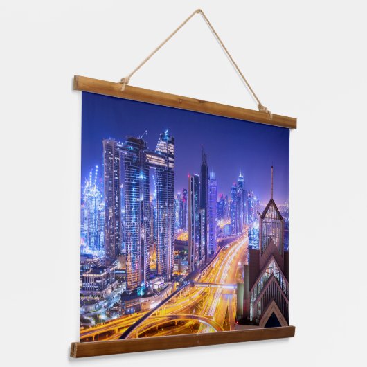 Dubai India 's nachts Hangend Wandkleed (Gebogen)