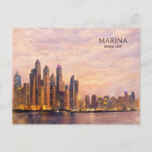 Dubai Marina Silhouet Aquarel Stadslichten Reis