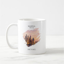 Dubai Marina Silhouet Aquarel Stadslichten Reizen
