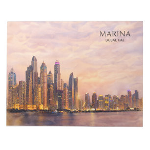 Dubai Marina Silhouet Aquarel Stadslichten Reizen Notitieblok