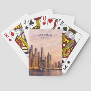 Dubai Marina Silhouet Aquarel Stadslichten Reizen Pokerkaarten