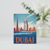Dubai Marina Silhouet & Boot Retro Briefkaart (Staand voorkant)