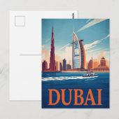 Dubai Marina Silhouet & Boot Retro Briefkaart (Voorkant / Achterkant)