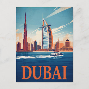 Dubai Marina Silhouet & Boot Retro Briefkaart