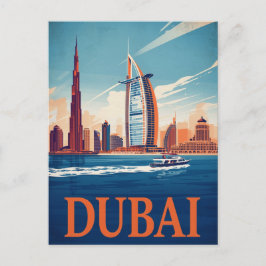 Dubai Marina Skyline & Boat Retro Briefkaart