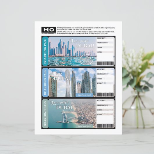 Dubai Mock Ticket voor reizen en evenementen (Staand voorkant)