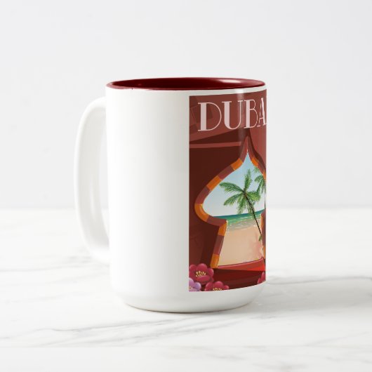 Dubai Palace Travel poster Tweekleurige Koffiemok (Voorkant links)