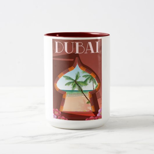 Dubai Palace Travel poster Tweekleurige Koffiemok (Center)
