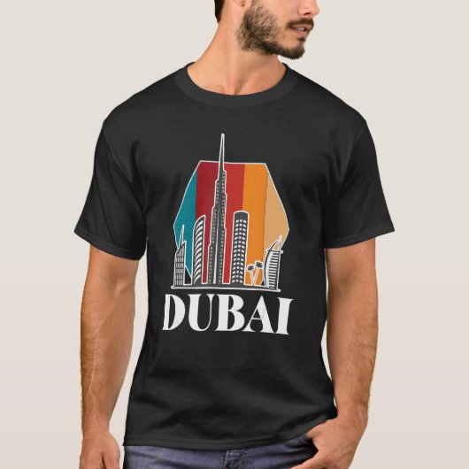 Dubai Retro Skyline Burj Khalifa Verenigde Arabisc T-shirt (Voorkant)