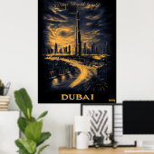 Dubai Silhouet - Houtskool Monochrome Kunst - Sted Poster (Thuiskantoor)